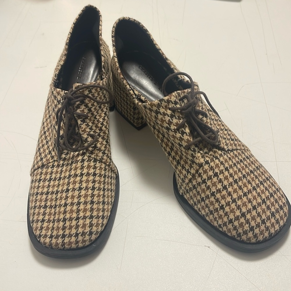 Charles & Keith Brown Houndstooth Cloth Lace Up Shoes 9